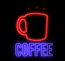 Fototapeta na wymiar Neon sign of a cup of hot coffee and text 