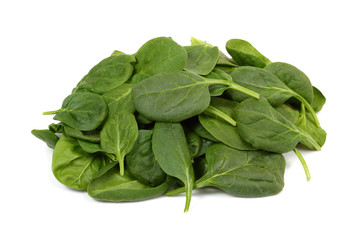 fresh spinach leaves on white background