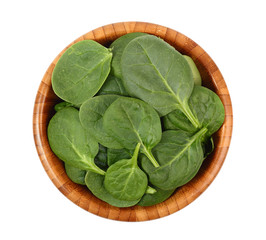 fresh spinach leaves in a bowl isolated on white