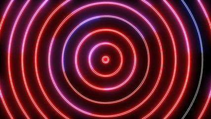 Abstract creative neon swirling rounds. Entwined circular background with glowing neon light. 