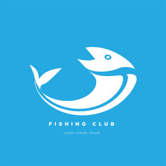 Fishing Club Logo Design Illustration on Blue Background