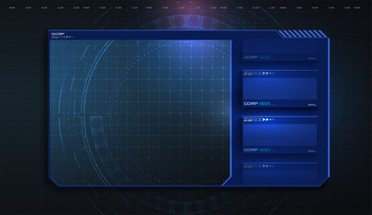 HUD, UI, GUI futuristic user interface screen elements set. High tech screen for video game. Sci-fi concept design. Callouts titles. Modern banners, frames of lower third. Vector illustration
