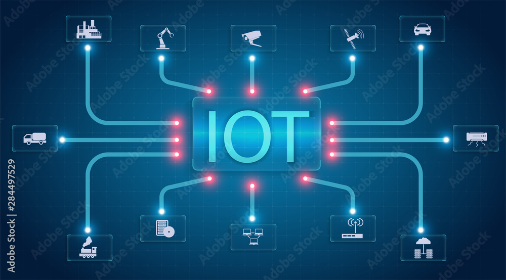 Poster internet of things (iot) and networking concept for connected devices. spider web of network connect