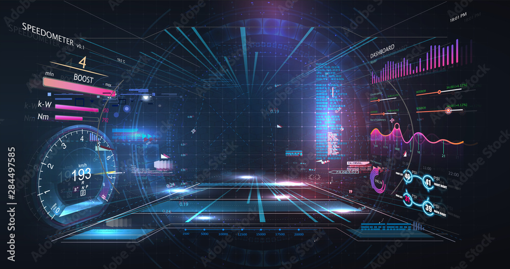 Poster virtual reality. futuristic vr head-up display design. sci-fi helmet hud, gui,ui. futuristic display