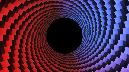 Abstract orange dots, optical illusion. Hypnotic 3D rendering, circular design rotating. Alpha channel end of the tunnel. 