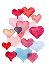 aquarelle watercolor hearts red blue