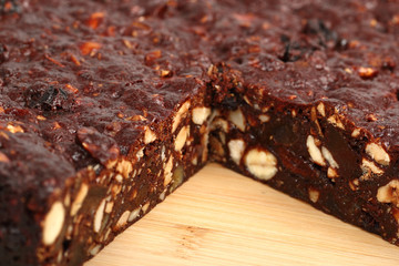 Chocolate Cake. Fruitcake Panforte is a traditional Italian dessert containing fruits and nuts.