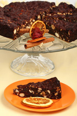 Chocolate Cake. Fruitcake Panforte is a traditional Italian dessert containing fruits and nuts.