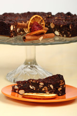 Chocolate Cake. Fruitcake Panforte is a traditional Italian dessert containing fruits and nuts.