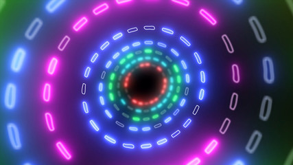 Abstract creative neon technology tunnel with round HUD. Colorful 3D stage rendering with alpha channel black screen. 