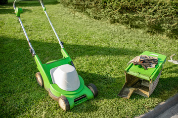 Lownmower on the grass outdooors