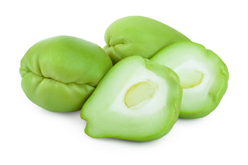 fresh Chayote vegetable or mexican cucumber isolated on white background