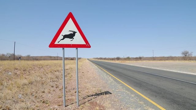 Animal road sign along highway in Namibia