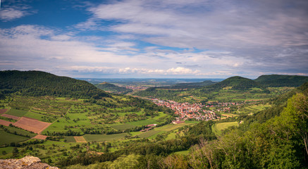 Fototapeta premium View from the Ruin Reussenstein across the beautiful landscape of the alb and to Neidlingen