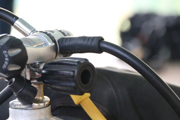 Various diving equipment, which will be used for diving practice in a swimming pool in Batang / Central Java in Indonesia