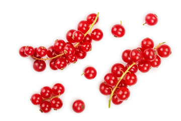 Red currant berry isolated on white background. Top view. Flat lay pattern