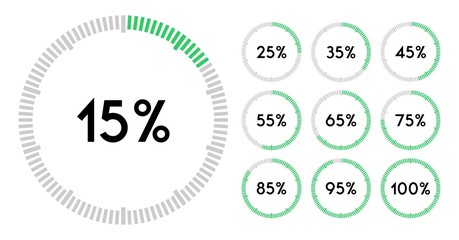 Percentage sign icon set vector,from 15 to 100