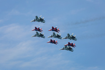 Sevastopol, Russia - June 08, 2019: Air force of Russia on air show on June 08, 2019 in Sevastopol,...