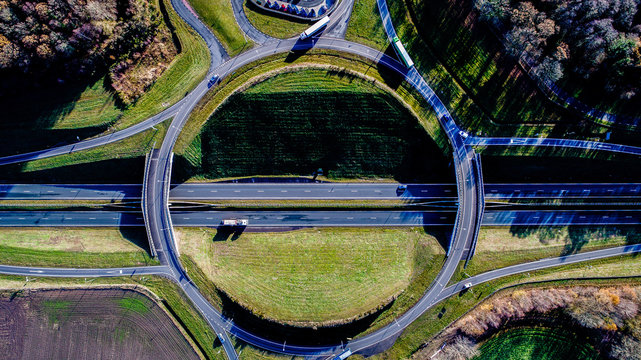 Roundabout viewed from above. Here are the roads N33 and N34 near Gieten
