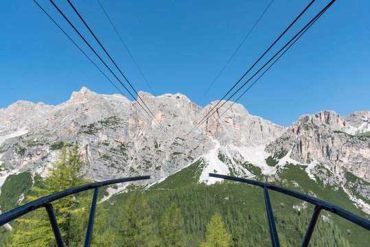 Going By Cable Car In Cortina In Italy