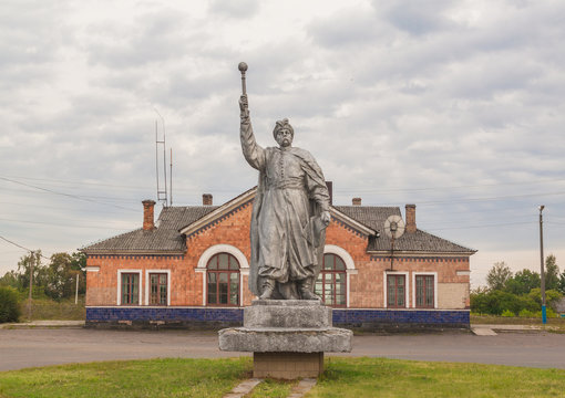 LIUBOML, VOLYN REGION, UKRAINE: Monument to Bogdan Khmelnitsky  near the railway station
