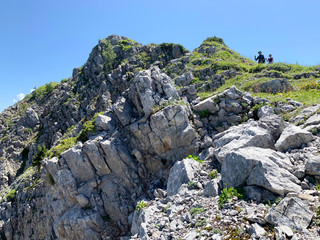 Rocky section of mountain slope of Pshegishkhva in summer in Abkhazia