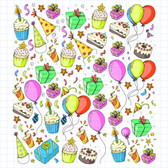 Birthday party. Pattern for invitations, banners, templates.