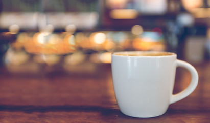 Hot coffee in the cafe is placed on the table. With space for text input