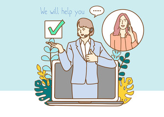 Customer Service. Customer Service Representative. Online Information Technology Concept Illustration. Vector illustrations.