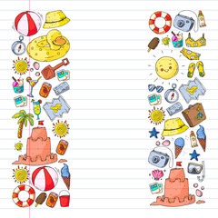 Vector pattern with travel and beach icons.