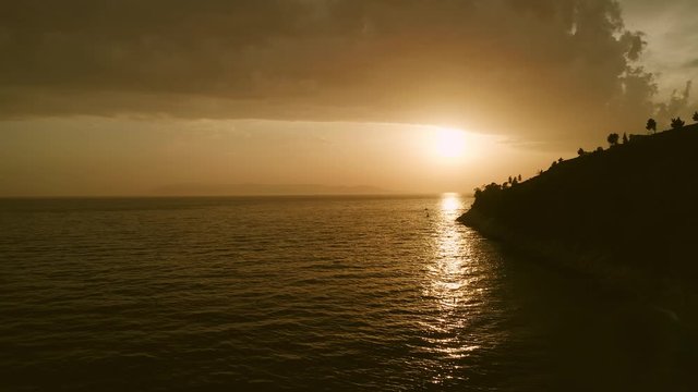 Sunset aerial shot, Croatian adriatic coast in Tucepi