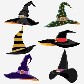 Design Elements for Halloween. Halloween symbol. Witch Hat. Hats of the wizard. Flat vector illustration.