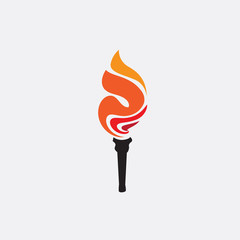 Torch with Fire Logo Vector Illustration