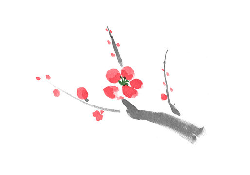 キレイ うめ 梅の花 和風 イラスト 美しい 可愛い 墨絵 優美 お正月 新春 手書き 筆書き Stock Illustration Adobe Stock