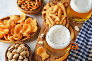 Beer and various snacks