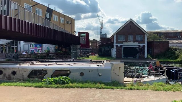 view of the canal and boats in hackney wick London