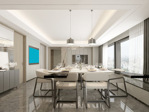 3D RENDER OF MODERN LİVİNG AND DİNİNG ROOM