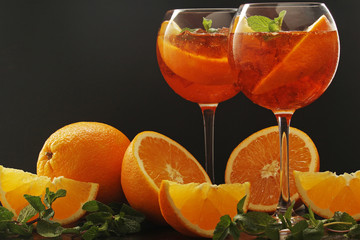Glasses with aperol spritz cocktail	