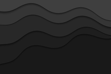 Background with black waves. Abstract wavy black paper background.