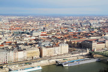 Obraz premium The panorama of district Pest in Budapest opening from Gellert hill