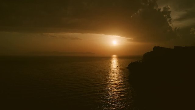 Sunset aerial shot, Croatian adriatic coast in Tucepi
