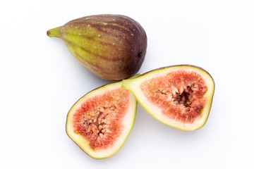 Fig fruits isolated on white background. Top view. Flat lay pattern
