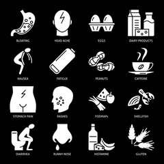 Food intolerance icon set in flat style
