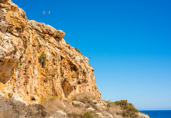  colorful pristine nature of the coast of Cyprus cape cavo greco with clear blue water and yellow rocks