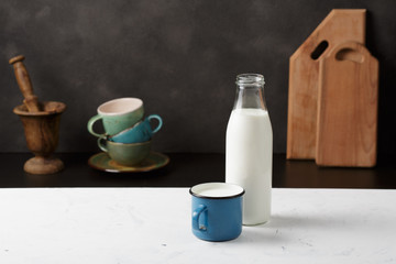 Cultured milk product, kefir, yogurt. Scandinavian, Nordic style.