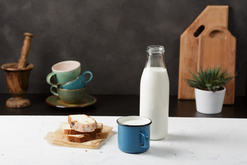 Cultured milk product, kefir, yogurt. Scandinavian, Nordic style.