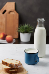 Cultured milk product, kefir, yogurt. Scandinavian, Nordic style.
