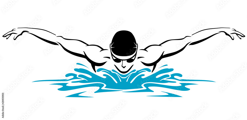 Wall mural butterfly swimmer athlete front view