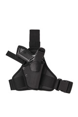 Black modern holster for a gun isolate on a white background.