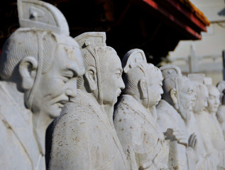 Obraz premium Life-size stone statues of several Chinese sages are on display at the Nagasaki Confucian Shrine, in Nagasaki, southern Japan.
